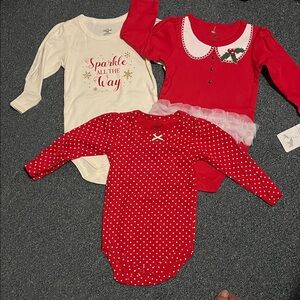 Festive Red and Cream Baby Onesie Set